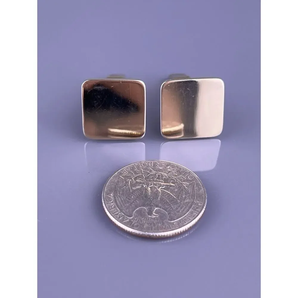 Plain Simple Square Cufflinks Gold Tone Polished Finish Formal Vintage